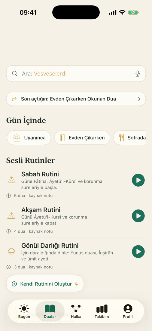 Dualar ekranı: sesli rutinler ve gün içi anlar